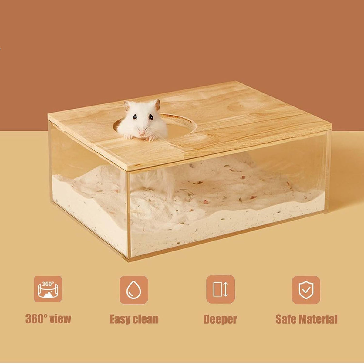 Transparent Pentagon Hamster Sand Bath Box for Hamster Cage Accessories, Digging Sand Container with Climbing Ladder, Large Sandbox for Hamsters Dust Bath and Play Sand，Large