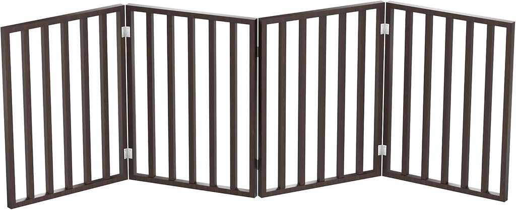 PETMAKER Pet Gate – Dog Gate for Doorways, Stairs or House – Freestanding, Folding, Accordion Style, Wooden Indoor Dog Fence (4 Panel, Brown)