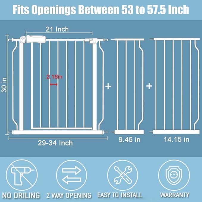 White Extra Wide Baby Gate 53-57.5 inch - Image 2