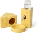 Hamster Cage Accessories Cheese Shaped Cooling Ceramic Hideout Set, 4-Piece Small Pet Supplies with 125ml No Drip Water Bottle, Anti-Tip Food Bowl for Syrian Dwarf Hamster Gerbil Hedgehog Cage Decor
