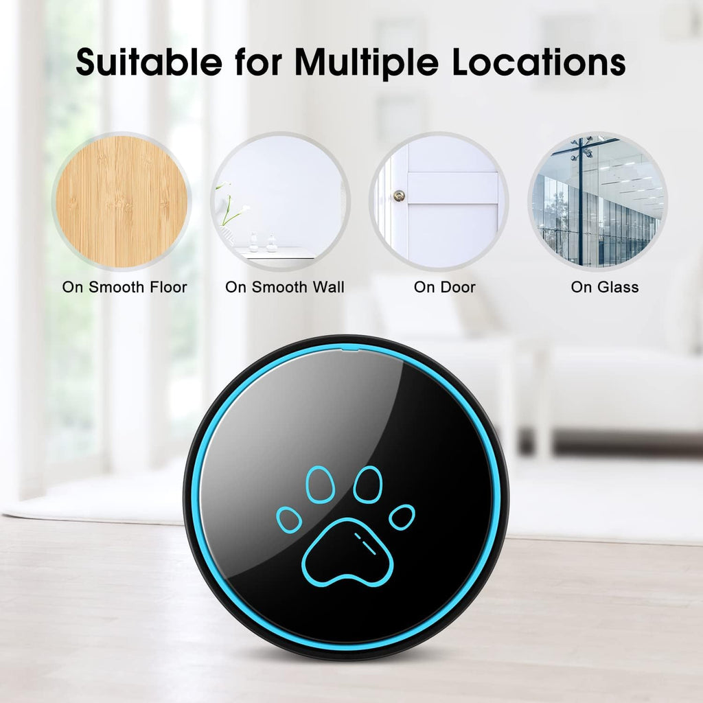 Smart Wireless Dog Door Bell, Doggie Doorbell for Pet Potty Training Communication Go Outside Press Button with 38 Melodies 4 Volume Levels LED Flash (1 Receiver & 2 Transmitter), Black