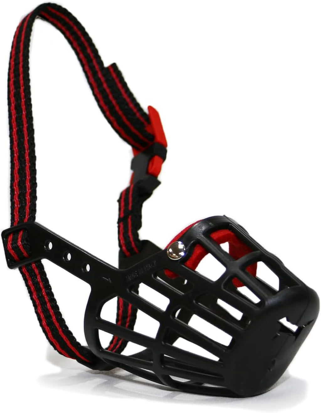 Ancol Gentle Strong Secure Plastic Dog Muzzle in Black Red - Basket Style Biting Control for Aggressive Dogs - Pre Moulded Shape - Size 4 20cm x 7.5cm
