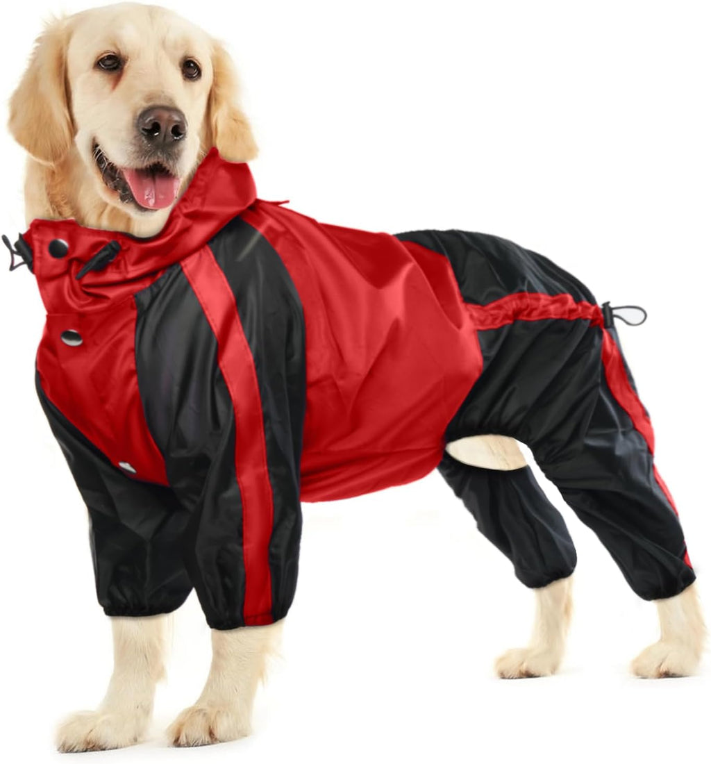 Dog Raincoat, 4 Leg Waterproof Dog Rain Jacket with Hood, Orange M