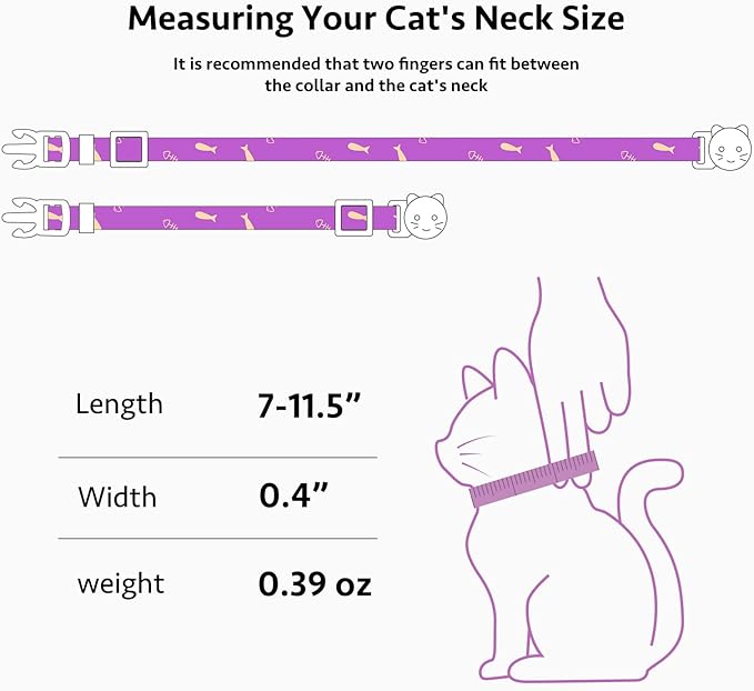 2 Pack Cotton Breakaway Cat Collar Orange and Purple Fish Pendant Cute Kitten - Image 3