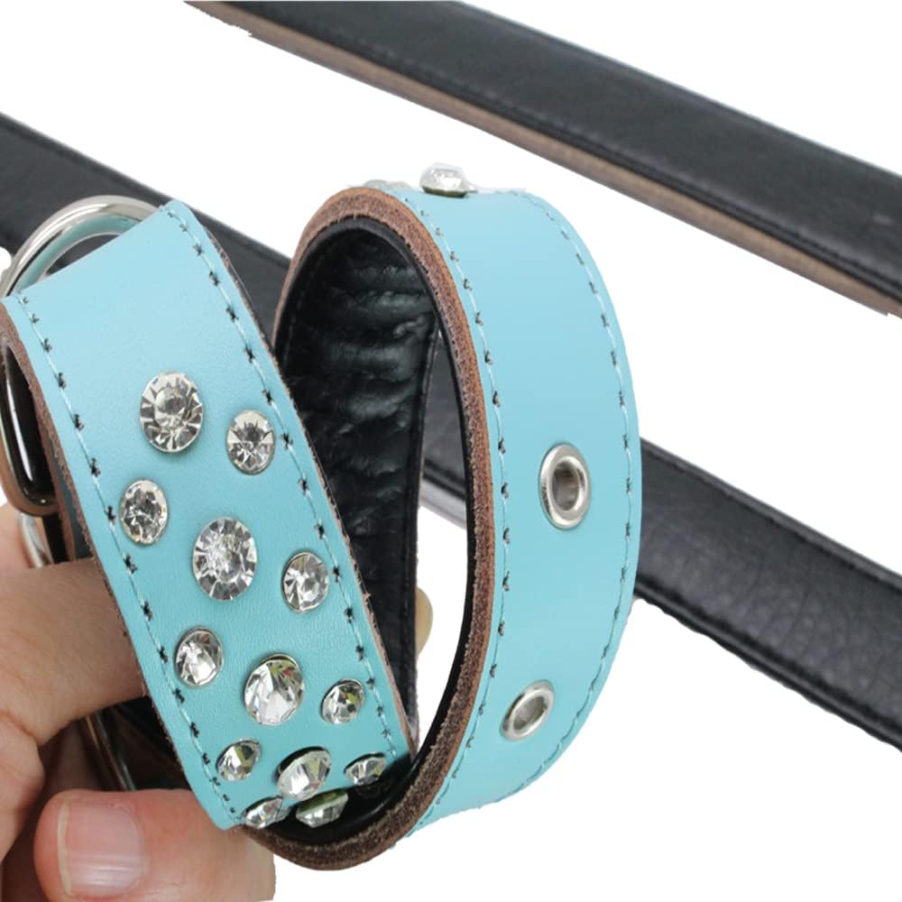 Rhinestones Dog Collar, Adjustable Sparkly Crystal Studded Genuine Leather Pet Dog Collar for Small and Medium Dogs (M, Red)