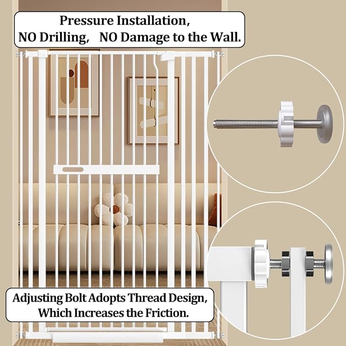 WAOWAO 71" Extra Tall Cat Pet Gate 29.92-45.66" Wide Pressure Mounted Walk - Image 8