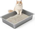 Kirecoo Large Stainless Steel Cat Litter Box Low Entry, Non-Stick