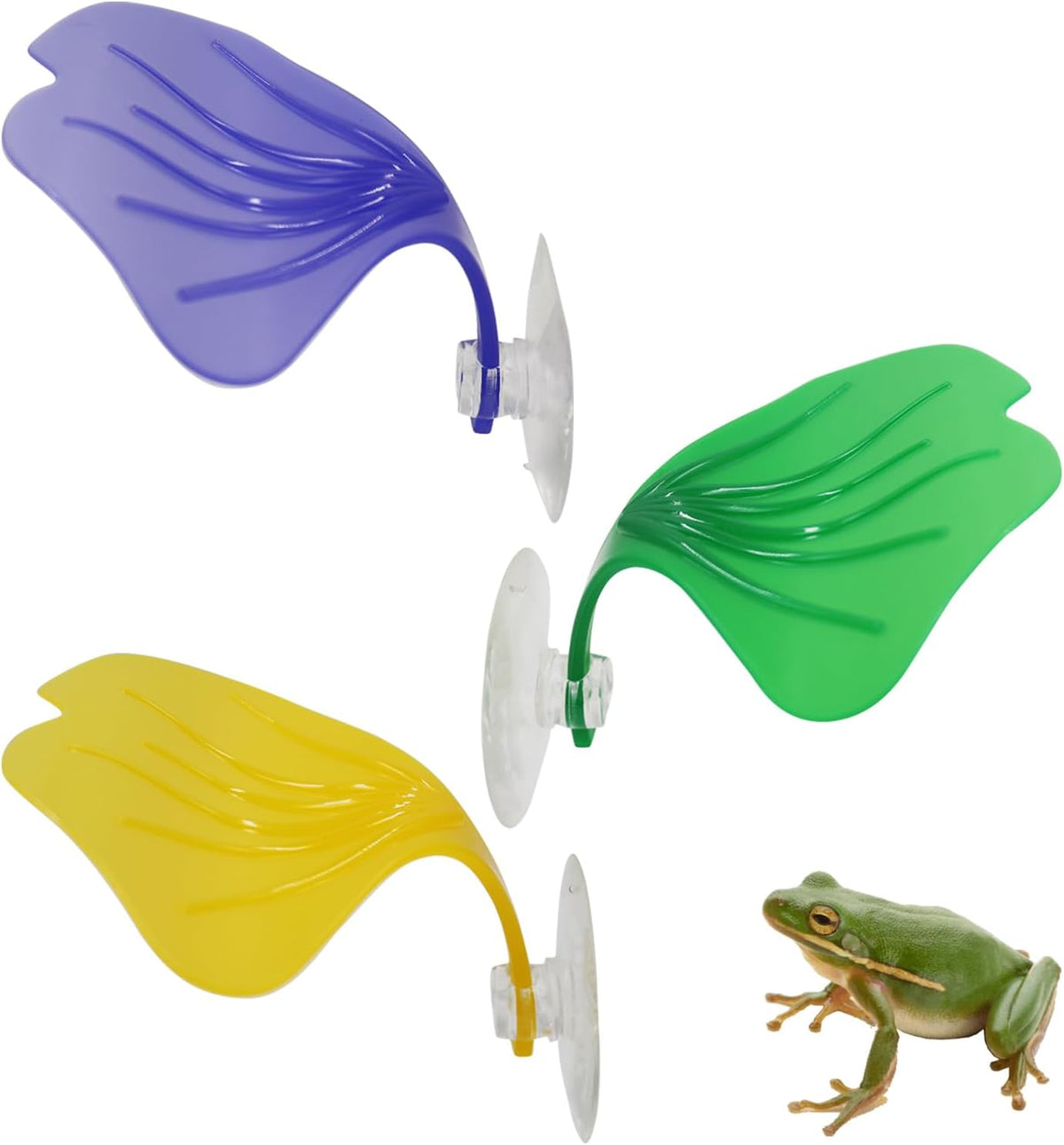 3 Pack Plastic Leaf Decorations with Suction Cups, Frog Habitat Platform, Reptile Decorations for Terrarium, Tank Terrarium Accessories for African Dwarf, Toad