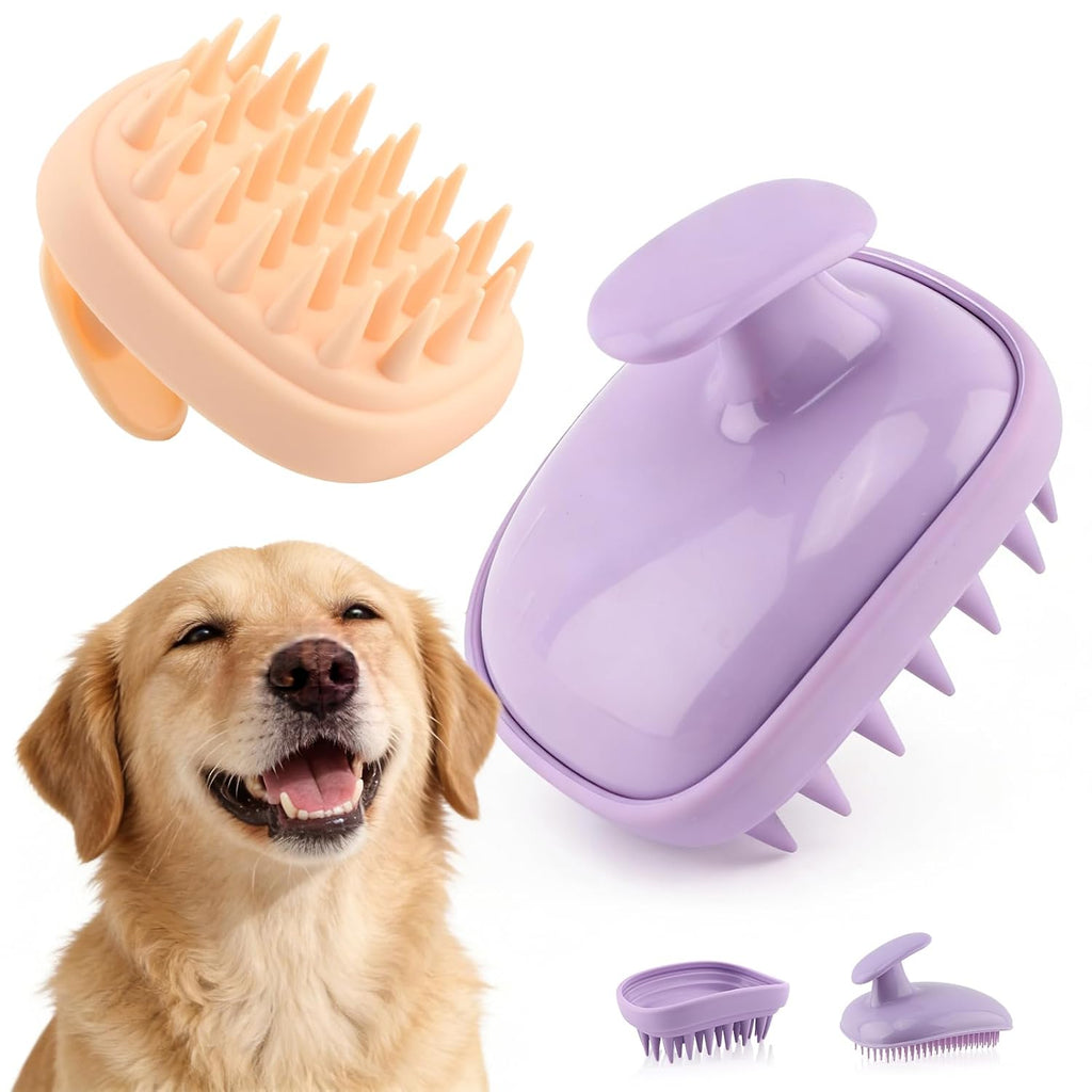 2-in-1 Dog Bath Brush for Grooming & Massage, 2 Pack Pet Silicone Brush