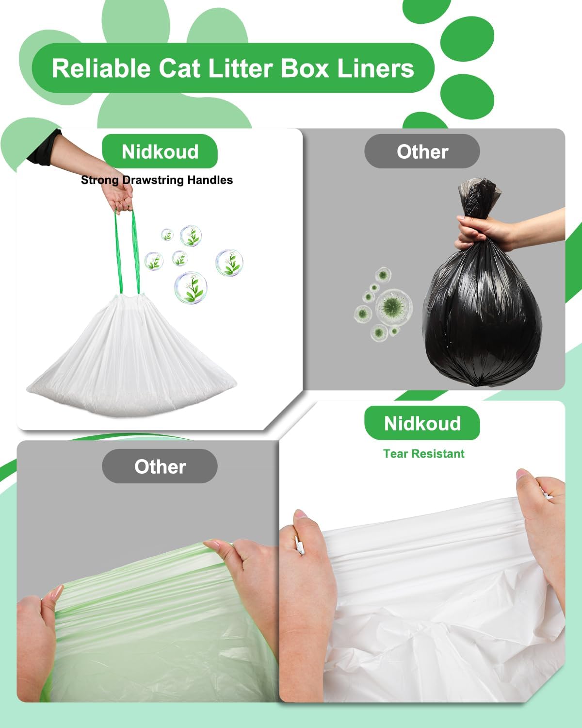 140 Count Cat Litter Bags Liners for Automatic Litter Box, Pre-Separated Easy-Dispense Waste Bags with Drawstring, Heavy Duty Leak-Proof Liners Compatible with Litter-Robot 4/5/3, 25.2"x15.7"