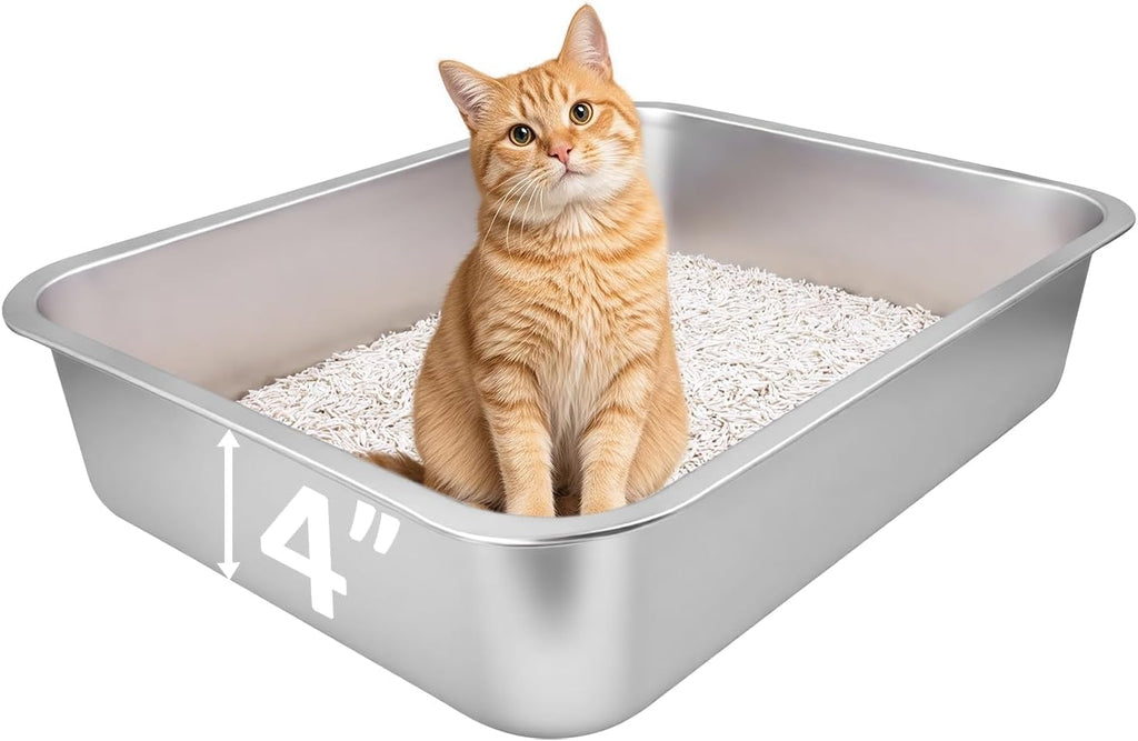 Small Stainless Steel Litter Box, 17.5"×13.6"×4"