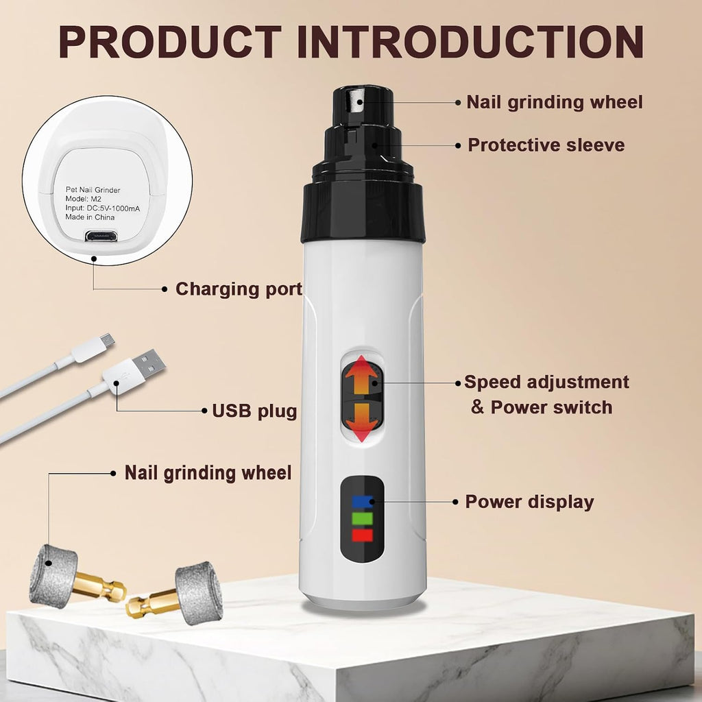 Upgraded Quiet Electric Dog Nail Grinder for Hard/Thick Pet Nails