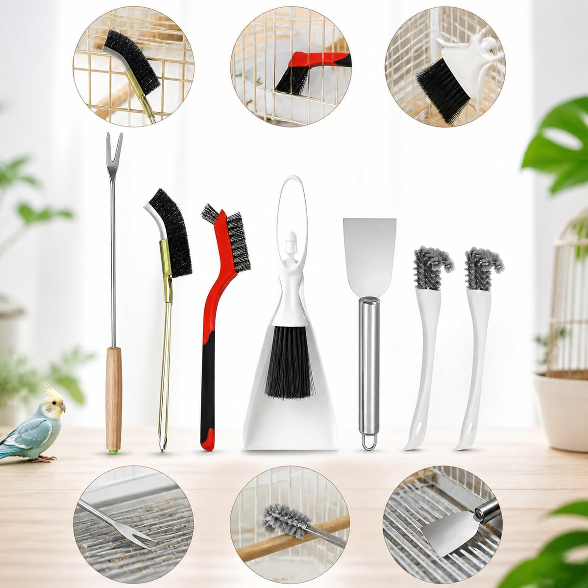 Bird Cage Cleaner Parakeet Cage Accessories Cleaning Brush Tool Set, Bird Poop Remover Cleaning Tools Set for Bird Cages, Rabbit Cages, Hamster Cages and Parrot Cages Accessories