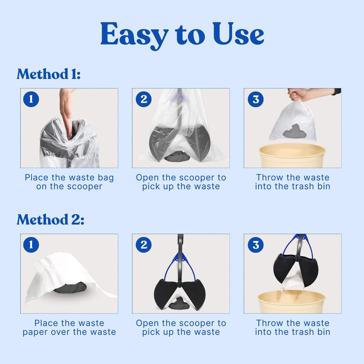 Non-Breakable Pooper Scooper - Foldable Dog Pooper Scooper with Eco-Friendly Poop Bag | Durable Spring & Lightweight | Non-Breakable Pet Scooper for Easy Grass and Gravel Pick Up (Blue)