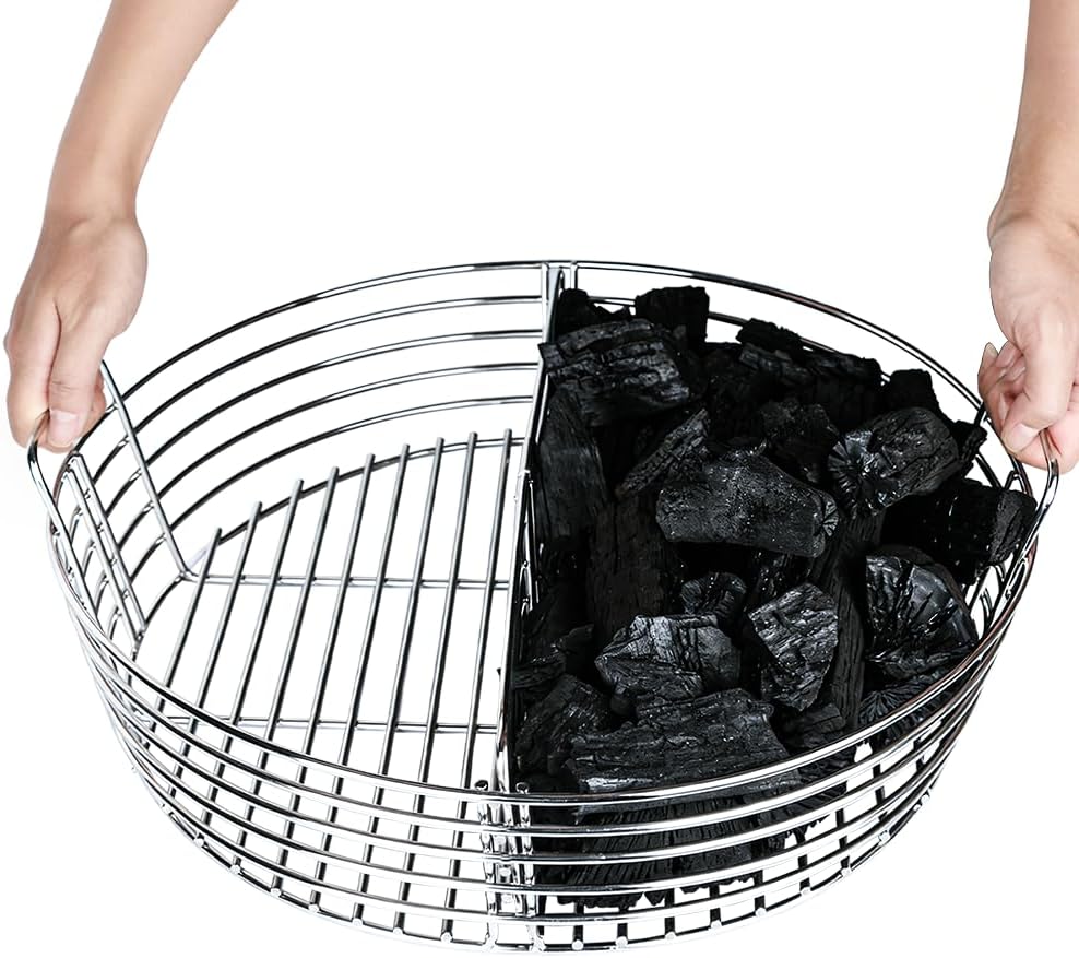 The Accessories for Big Green Egg, Ash Charcoal Basket for Large BGE, Parts for Big Green Egg, Stainless Steel Grill Ash Baskets for The Large(L) BGE and Kamado the Joe Classic(with Divider)