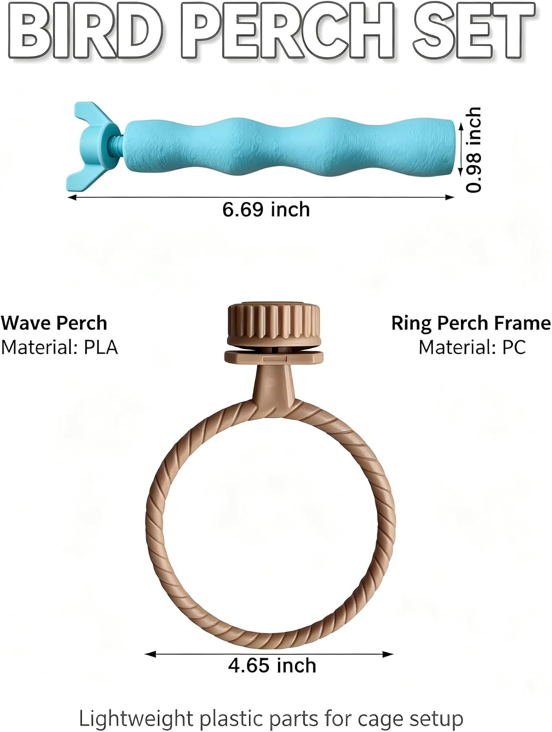 Wave PLA Bird Perch with Twisted Plastic Ring Stand Set for Parrots