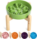 LE TAUCI Ceramic Slow Feed Dog Bowls, Elevated for Small Breeds, Anti-Gulping, Non-Slip, 6 inch, Green