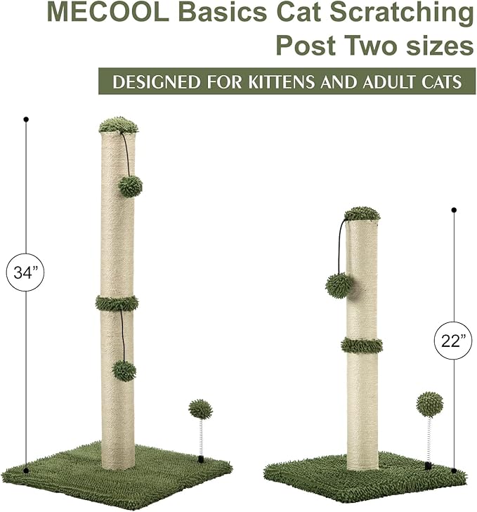 MECOOL 34“ Tall Cat Scratching Post Premium Basics Kitten Scratcher Sisal - Image 6