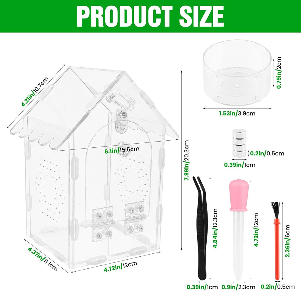Jumping Spider Enclosure, Pray Mantis Home, Front Opening Acrylic Terrarium