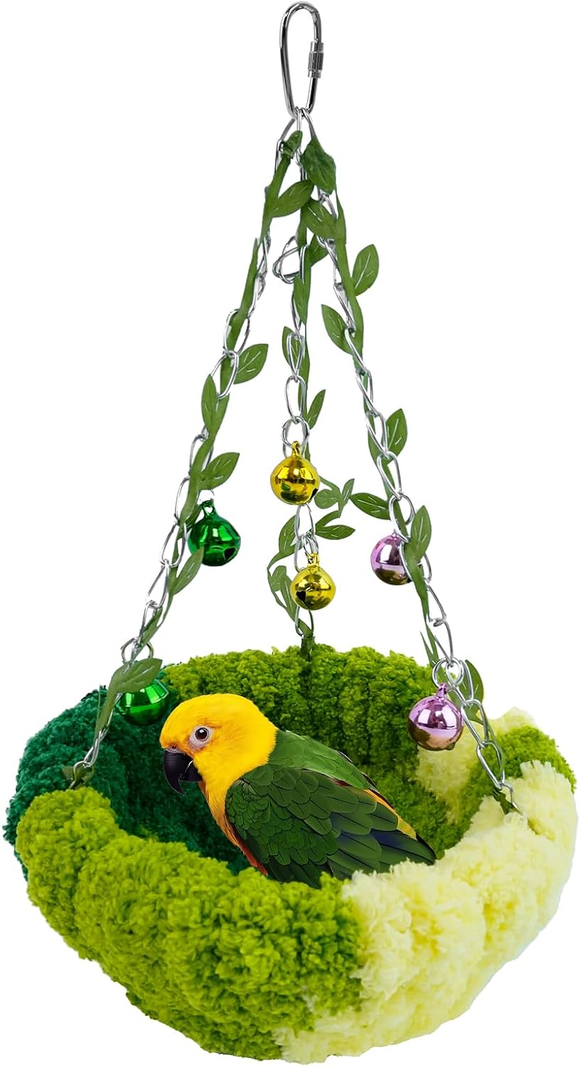 Admaison Bird Nest for Cage,Plush Hanging Bird Bed for Parakeet,Breeding Bird House for Conure,Budgie,Cockatiel,Lovebird,Canary,Finch,Hamster,Small Pets,Warm Nest(Green, L)