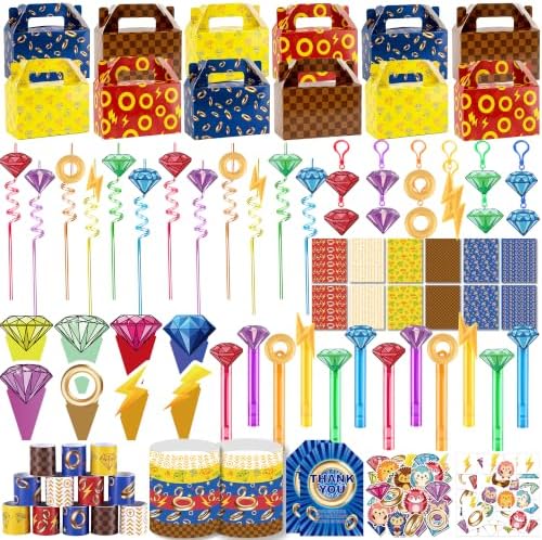 320PCS Party Favors Hedgehog Theme Birthday Party Decorations Supplies Blue and Golden Rings Goodie Bags Stuffers Gift Bag Pinata Fillers