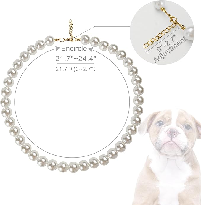 Chunky Pearl Dog Collar Large Breed, Adjustable Dog Necklace, Beaded Dog Collar - Image 2