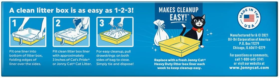 JONNY CAT Litter Box Liners, Heavy Duty Drawstring Liners, Pack of 4 Boxes, 5 Liners per Box, 3 FT X 18 IN, Tear Resistant