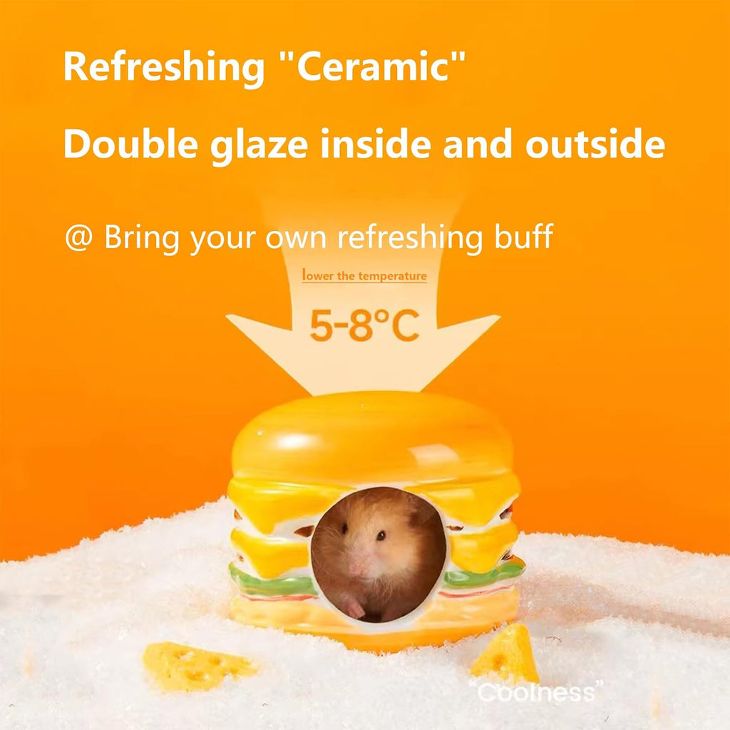Hamster Hideout Ceramic,Hamburg Shape Funny Small Animal Pet Bed for Hamster,Mini Hut Cave Cage Accessories for Dwarf Hamsters,Gerbils,Small Guinea Pig and Hedgehog