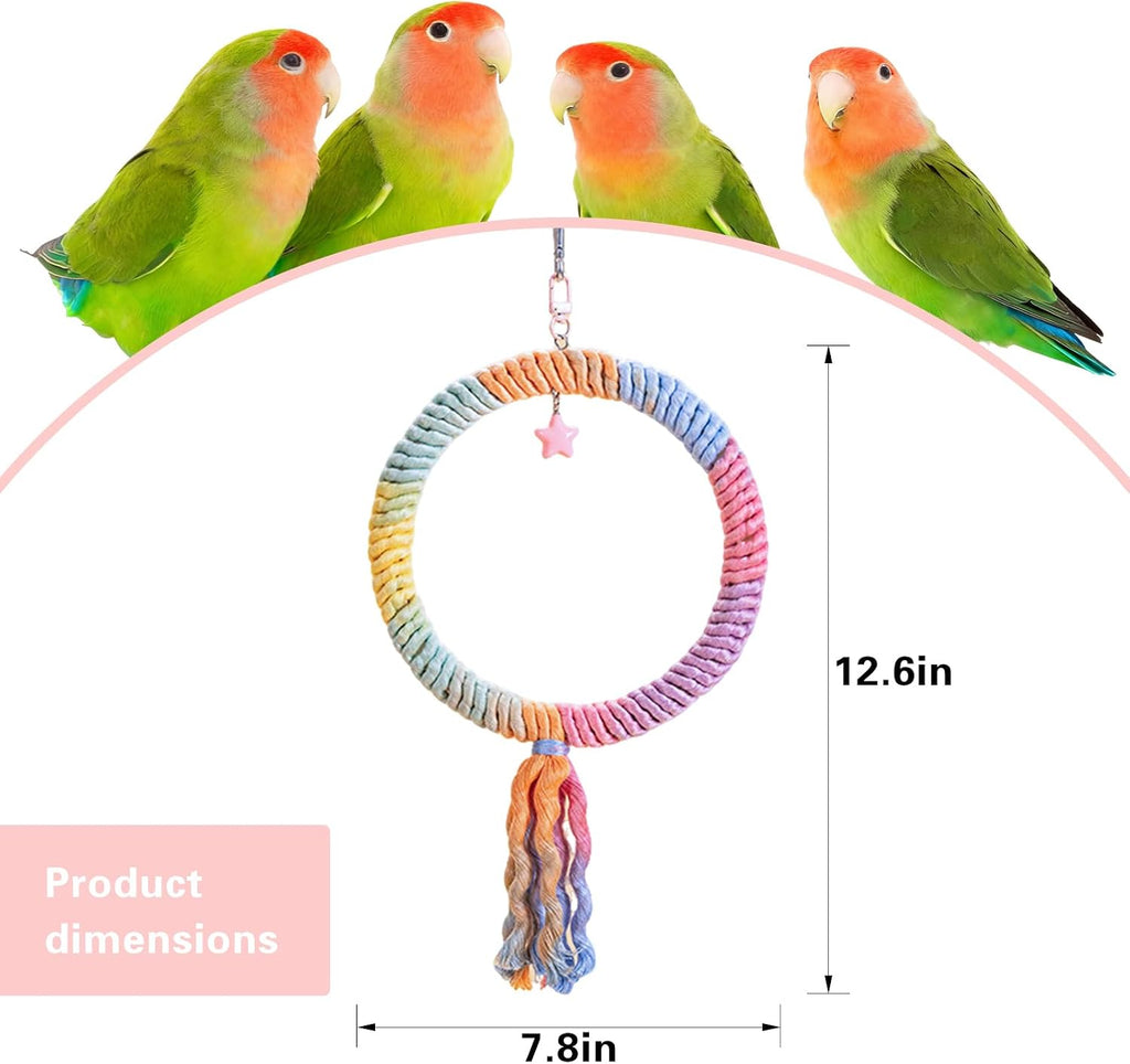 Bird Swing,Gradient Colorful Cotton Rope Bird Swing Cage Hanging Toys,Bird Cage Climbing Rope Toys Accessories,for Cockatiel Conure Cockatoo Parakeet Cage Hanging Decor(Round,Diameter:7.9")