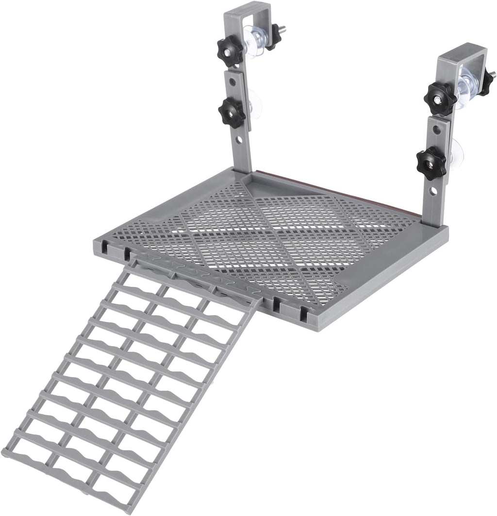 Adjustable Hanging Turtle Basking Platform, Feeding Tray, Non-Slip Ramp |Sturdy Plastic, Adjustable 4.9-7.9 in Height, 9.8 x 7.9 in Deck, Easy Assembly, Reptile Tank Accessories, Fits 20-75 Gal