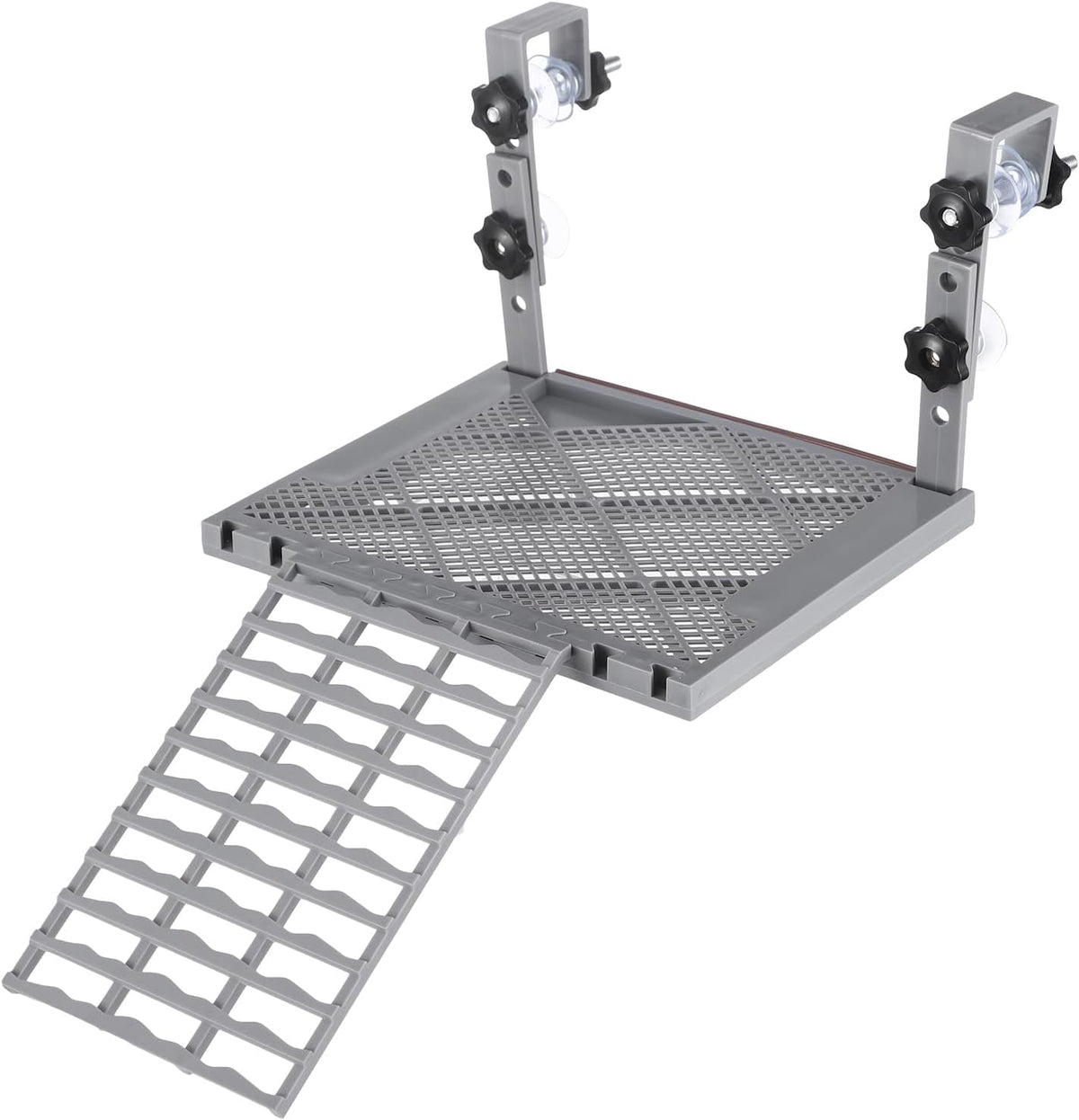 Adjustable Hanging Turtle Basking Platform, Feeding Tray, Non-Slip Ramp |Sturdy Plastic, Adjustable 4.9-7.9 in Height, 9.8 x 7.9 in Deck, Easy Assembly, Reptile Tank Accessories, Fits 20-75 Gal