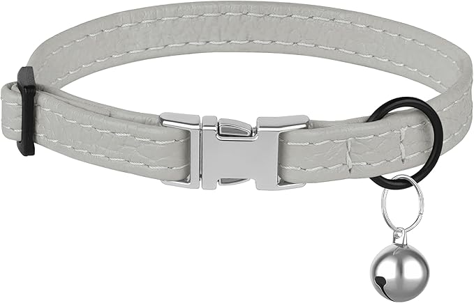 Leather Cat Collar with Buckle and Removable Bell - Image 7