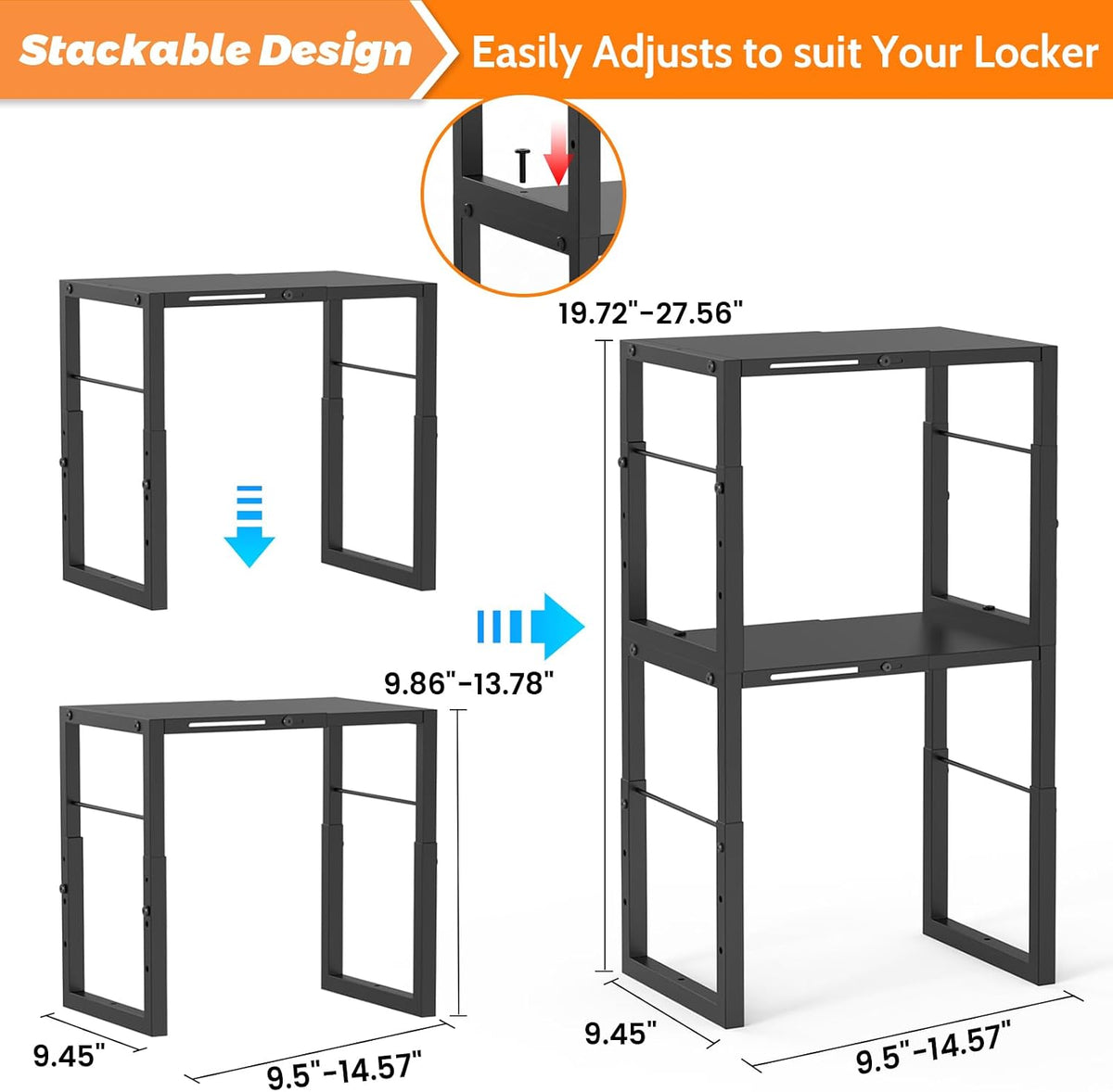 LIDTOP Locker Organizer Shelf Metal, Adjustable Width & Height Shelf