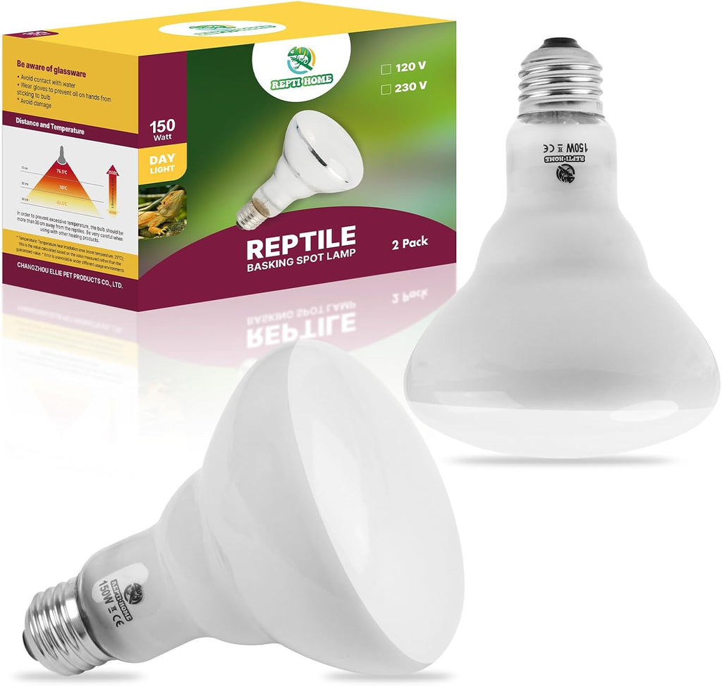150W Reptile Heat Lamp Bulb 2 Pack,Basking Spot Lamp Bulb for Reptiles & Amphibians，Reptile Daylight Heat Bulb for Bearded Dragon, Lizard, Turtle