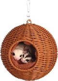 Small Animal Hammock, PP Rattan Hiding Place with Removable Cotton nest, Suitable for Hamsters, Guinea Pigs, Rats, Sugar Gliders, Squirrels, Parrots (Brown)
