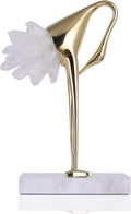 Elegant Gold Crane Bird Statues with Crystal Tail Accents, Decorative Brass Figurines for Home Decor (White C)