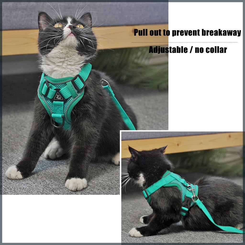 Cat Chest Harness and Leash Set for Walking Escape Proof, Soft Adjustable Vest Harnesses for Cats, Kitten Jacket with Reflective Strip, Easy to Put on with 3 Buckles for Traveling (Red, M)