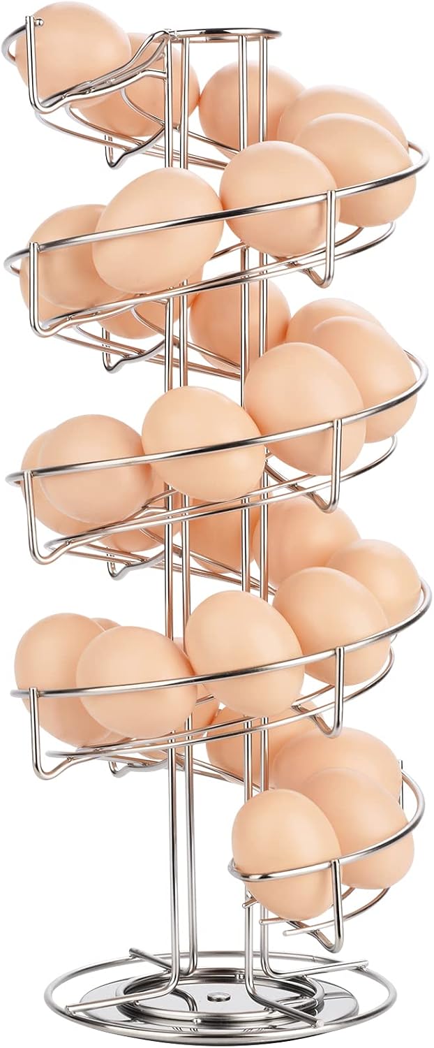 Toplife Spiral Design Stainless Steel Egg Skelter Dispenser Rack,Storage Display Rack,Silver