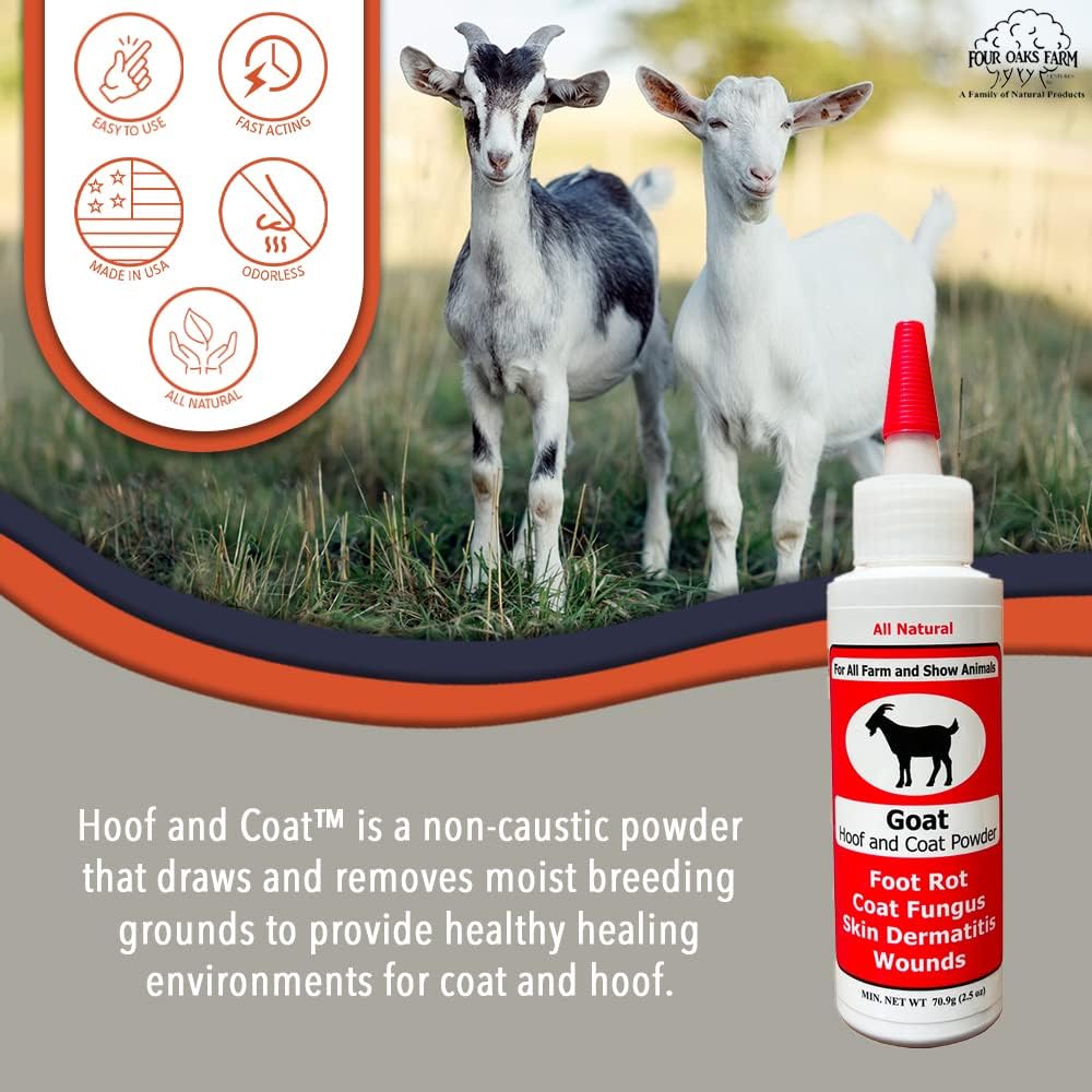 Four Oaks Farm Ventures, Goat Hoof & Coat Powder - Wound Care, Heals/Prevents Foot Rot, Skin Problems - All Natural, Non-Caustic, Easy to Use (2.5 oz)