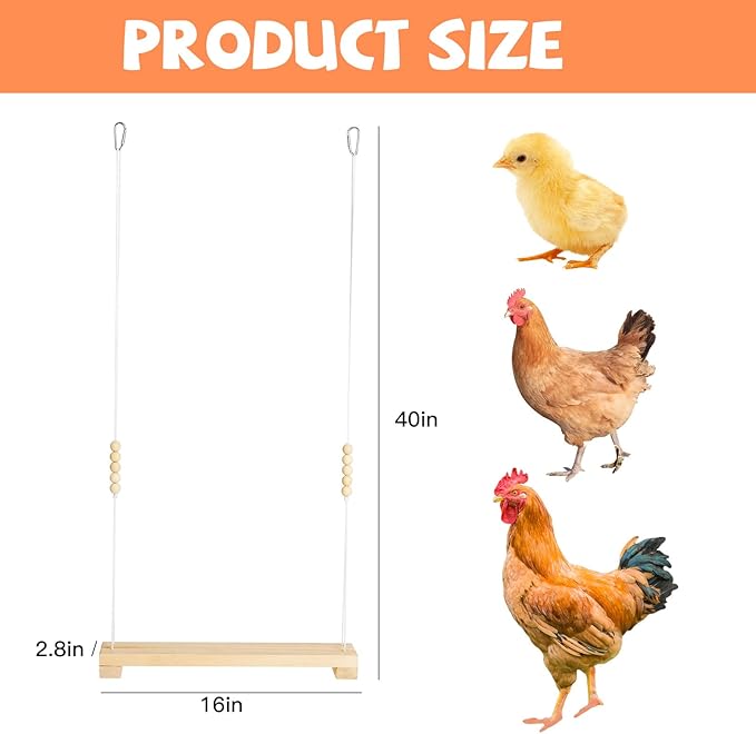Jorewood 40cm Natural Wooden Chicken Swing Perch - Image 2