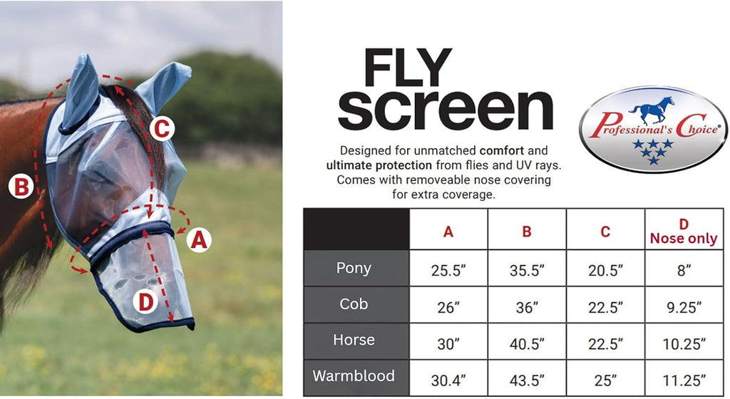 PROFESSIONAL'S CHOICE Fly Screen Mask with Nose for Horses