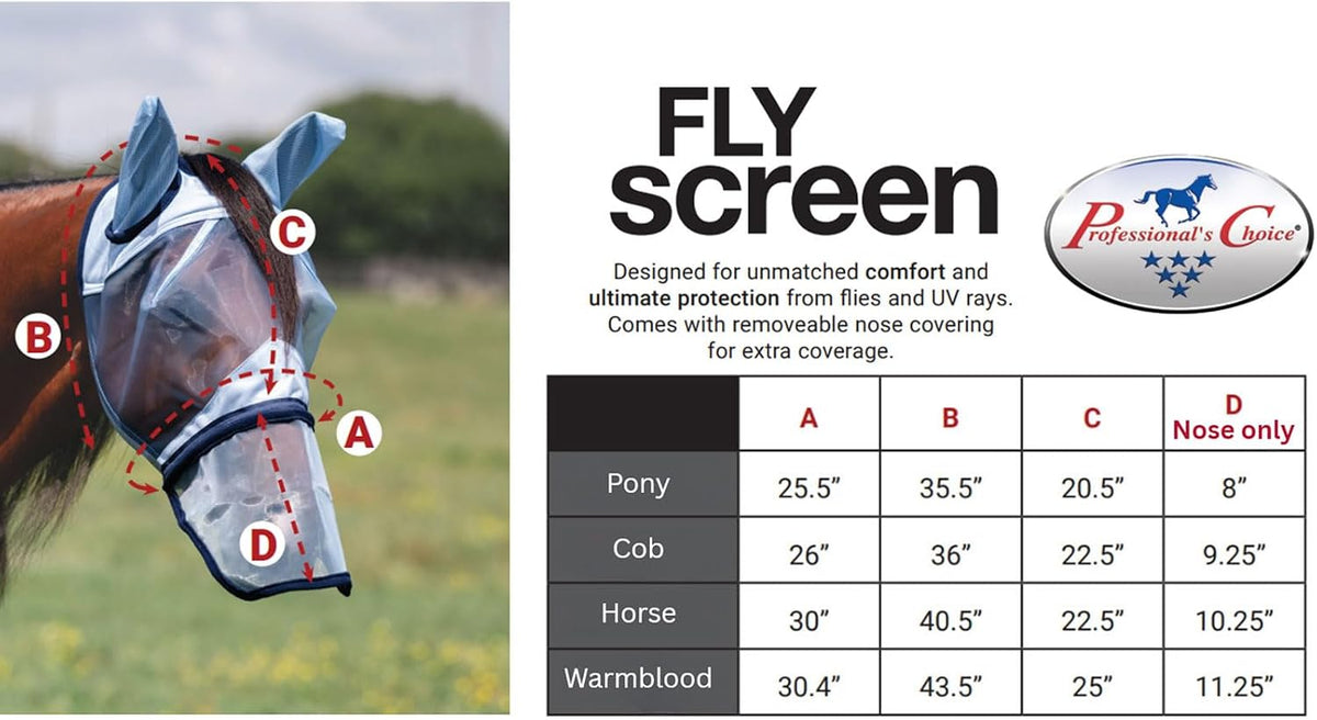 PROFESSIONAL'S CHOICE Fly Screen Mask with Nose for Horses