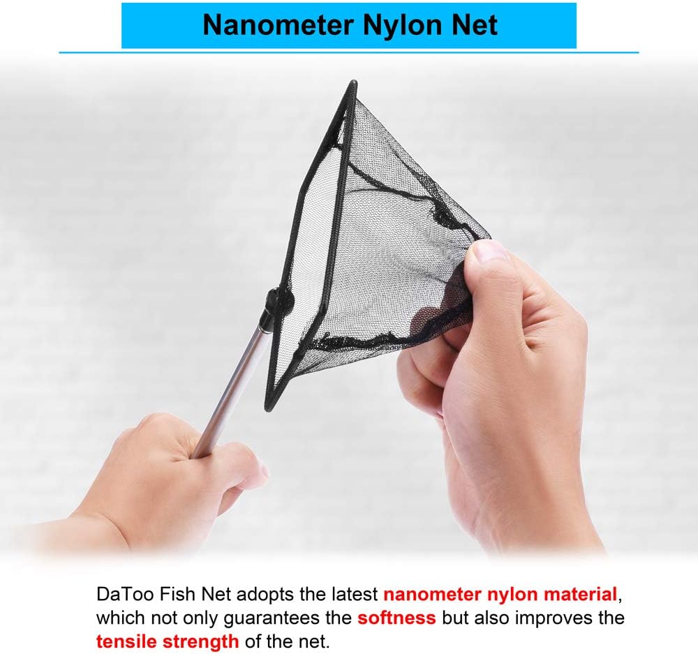 DaToo 8 Inch Aquarium Fish Net for Betta Fish Tank Nano Nylon Net with Extendable Handle 12-25 Inch, 1 Yr Warranty