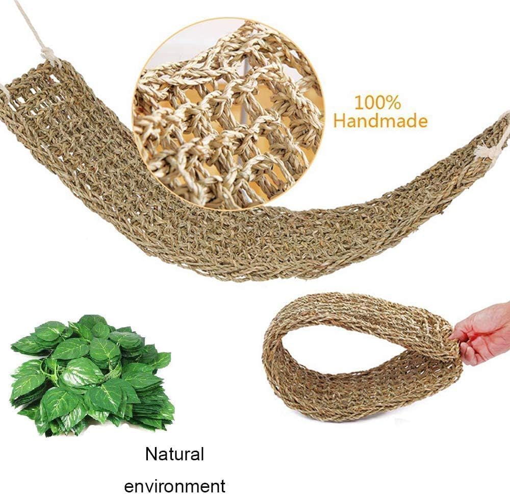 kathson Bearded Dragon Hammock, Natural Seagrass Reptile Hammock, Reptile Lounger Bearded Dragon Tank Accessories for Chameleons, Lizards, Geckos, Snakes, Lguana Reptiles, Geckos (29.52 x 7.08 inches)