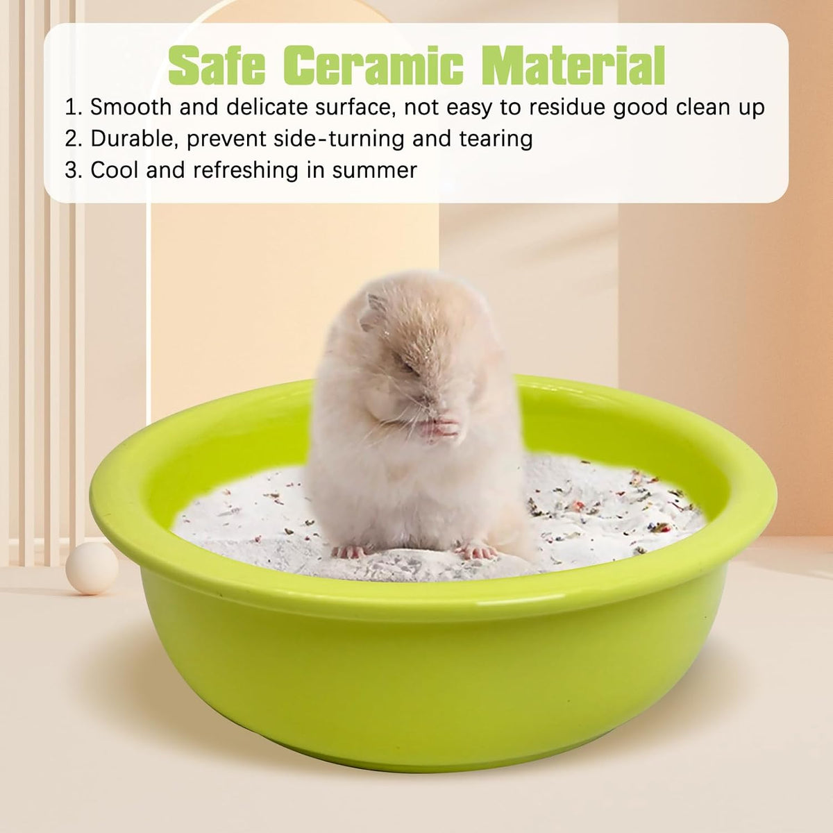 kathson Hamster Sand Bath Box Ceramic Small Animals Shower Bathtub Gerbil Litter Box Mice Bathroom Syrian Hamster Digging Sand Container Cage Accessories for Lemmings (Apple Green)
