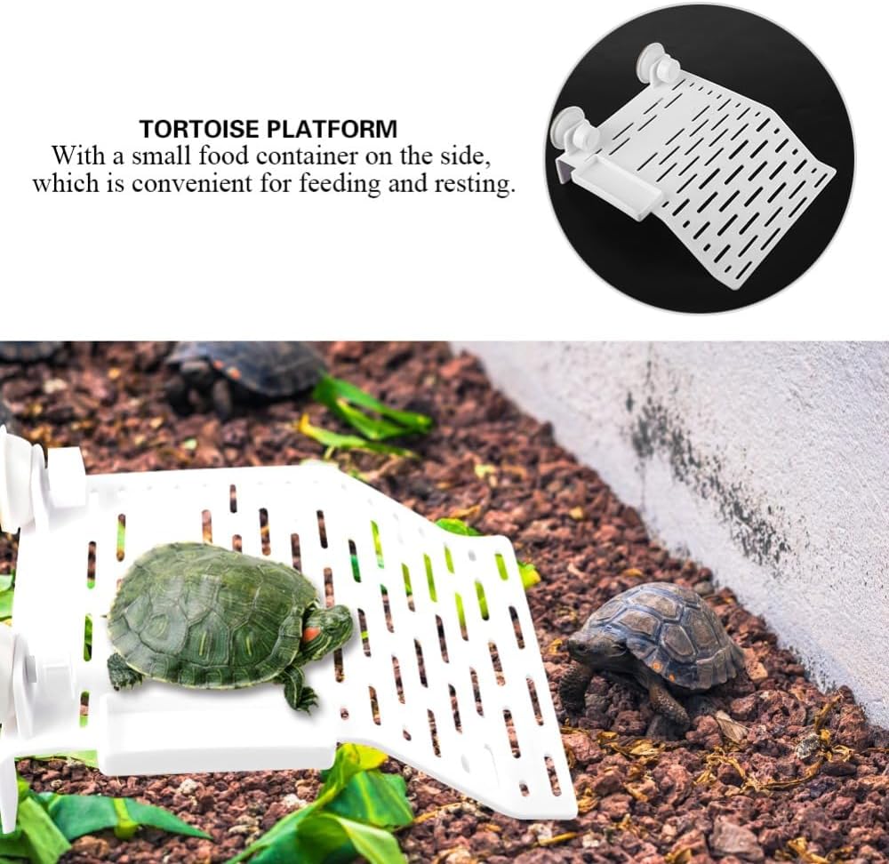 Aquarium Reptile Platform with Suction Cup Floating Dock for Turtles and Frogs Food Container and Resting Terrace for Fish Tank Habitat