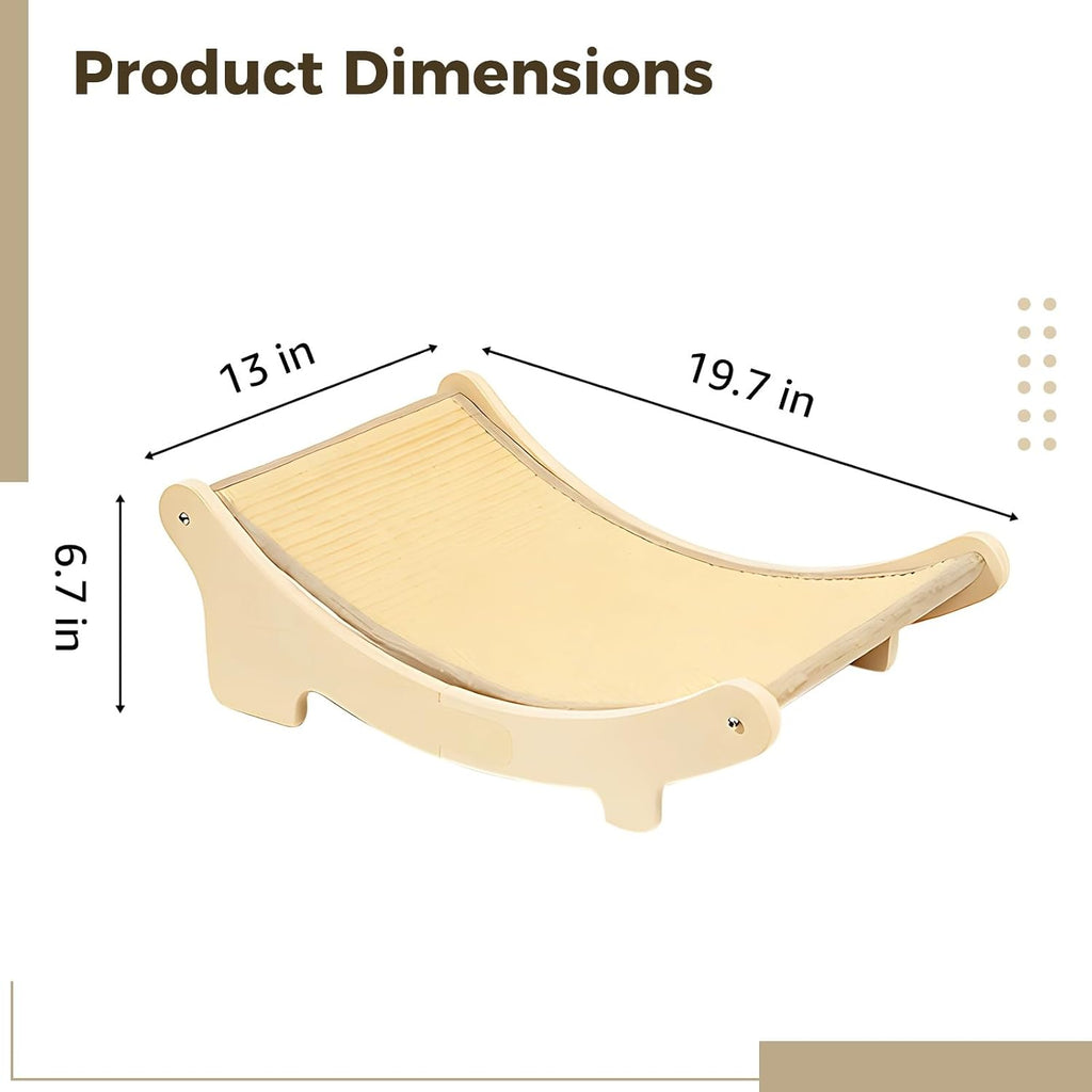 Wooden Cat Scratching Board Bed, Curved Sisal Cat Scratcher, Dual-Use Lounge Chair for Large Cats, 19.7 x 13 x 6.7 in, Stable Solid Wood Furniture Protector