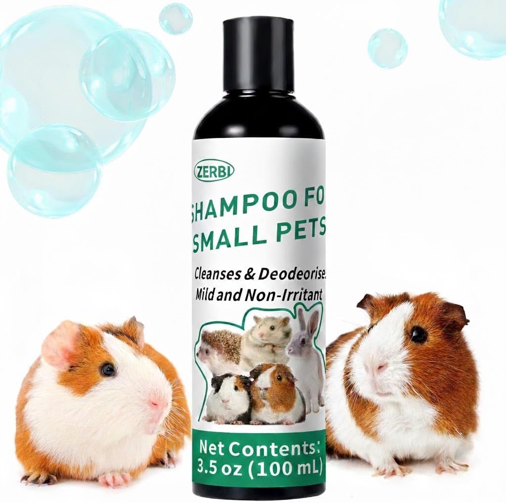 Guinea Pig Shampoo 3.5 oz - Gentle Shampoo for Small Pets Including Ferrets, Rabbits, Hedgehogs, Hamsters & Sugar Gliders - Hypoallergenic, Fragrance-Free, Soothes Itchy Skin & Removes Odors