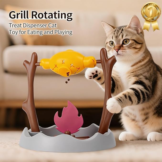 Cat BBQ Toy, Pets Dry Food Dispenser, Cats Slow Feeding Snack Bowl, Grilled - Image 4