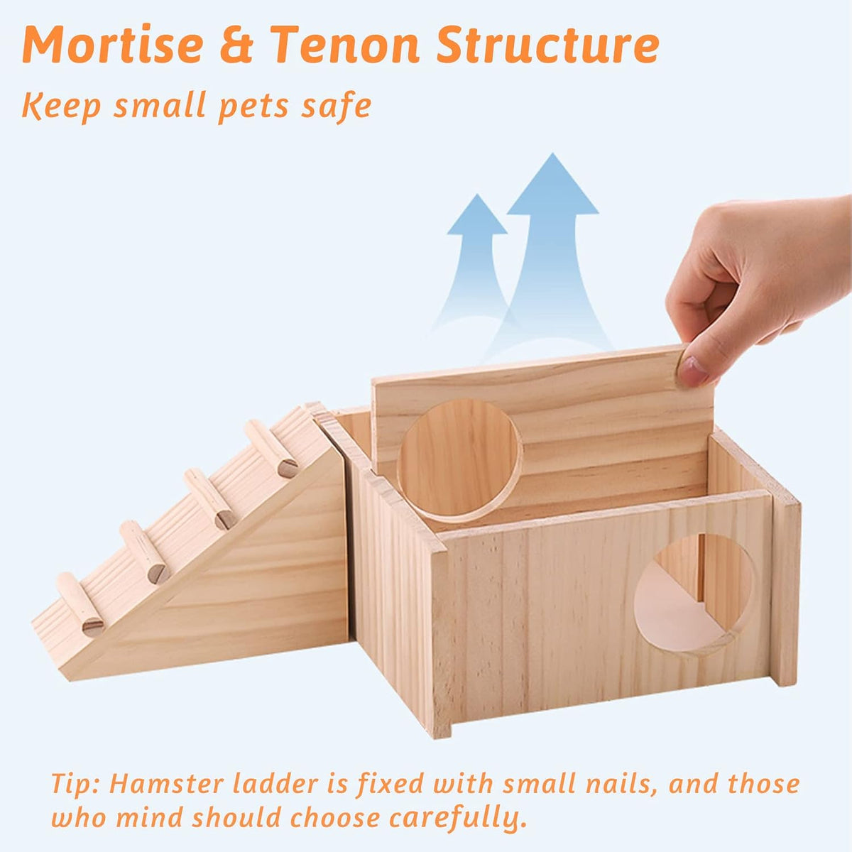 Fhiny Wooden Hamster Hideaout, Multi-Room Hamster House with Ladder